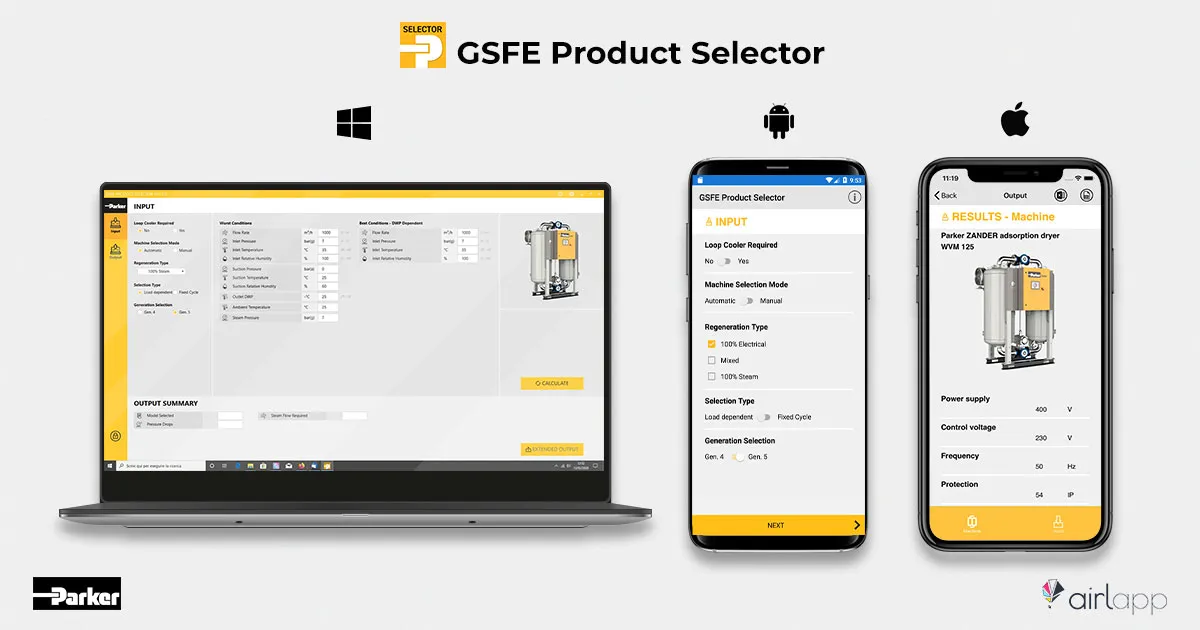 GSFE Product Selector Parker developed by Airlapp Software house